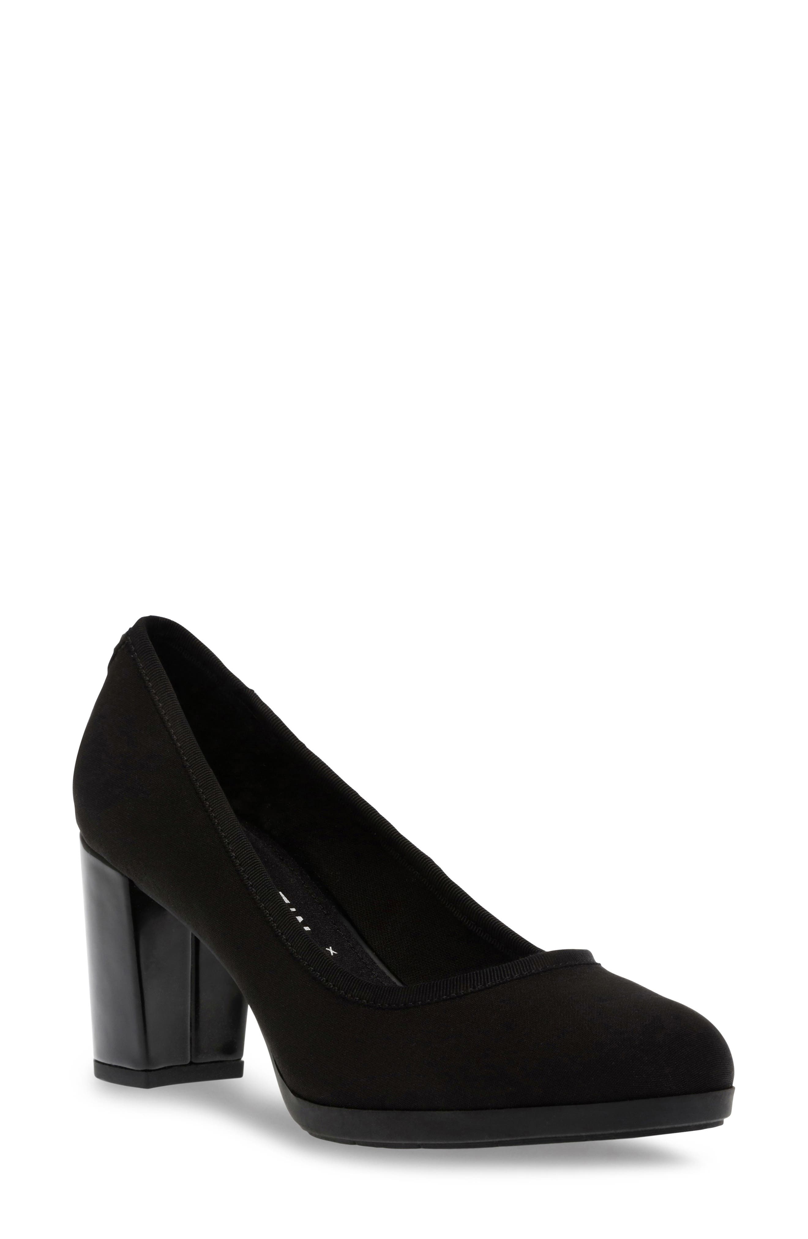 Anne Klein Castana Round Toe Block Heel Pump, Main, color, Black Stretch