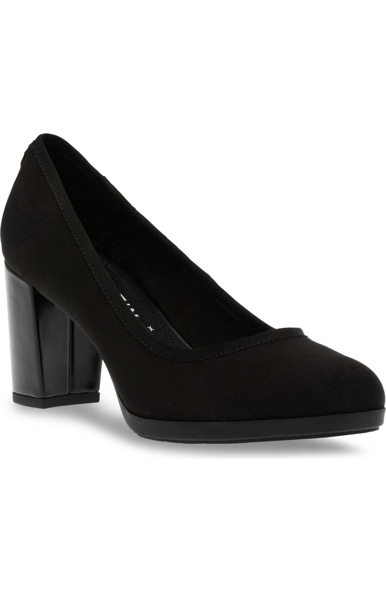 Anne Klein Castana Round Toe Block Heel Pump, Main, color, Black Stretch