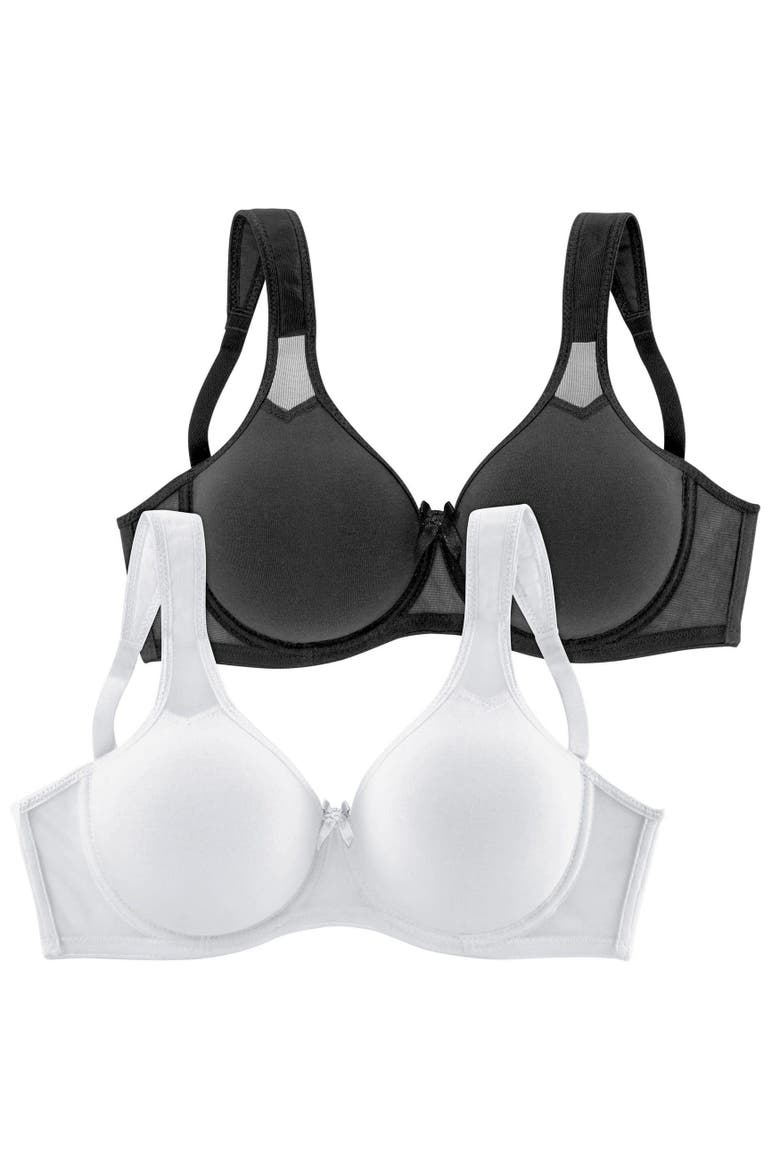 2 Pk Sheer Accent T-Shirt Bras, Alternate, color, Black & White