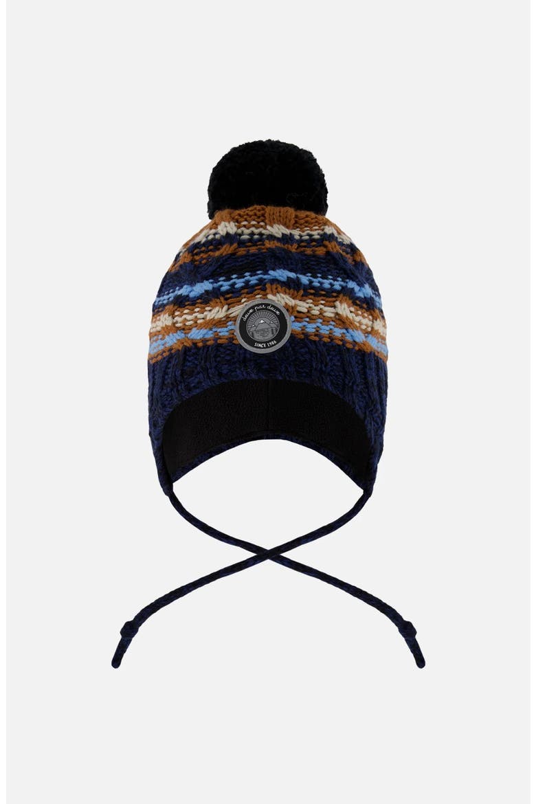Lined Peruvian Knit Winter Hat with Pompom, Main, color, Taupe and Navy