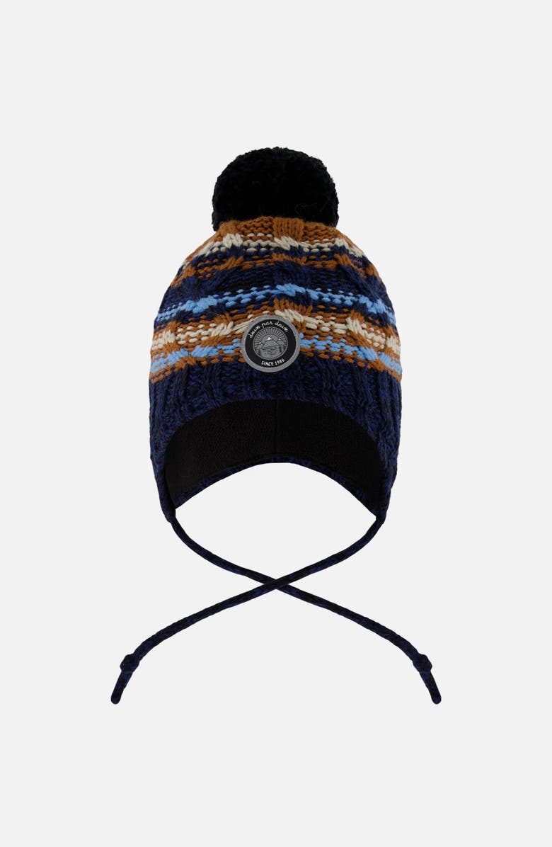 Deux par Deux Lined Peruvian Knit Winter Hat with Pompom, Main, color, Taupe And Navy