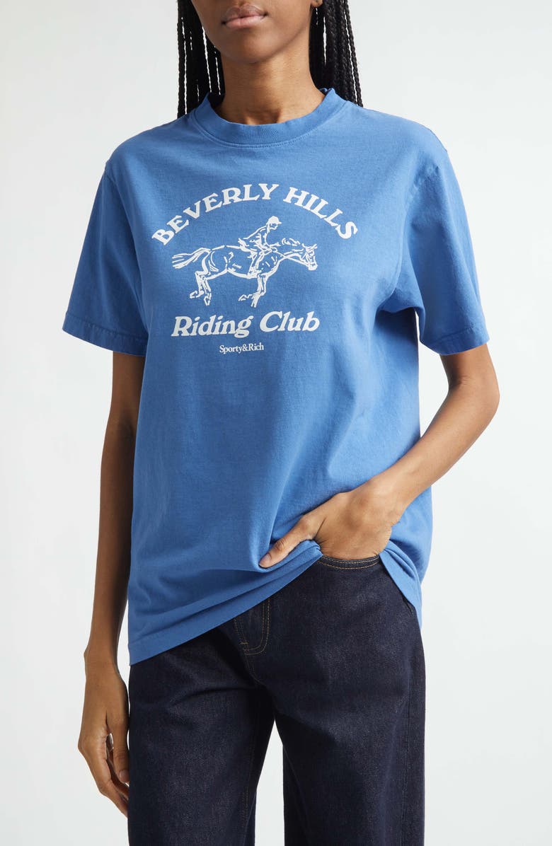 Sporty & Rich Beverly Hills Riding Club Graphic T-Shirt, Alternate, color, Pier Blue