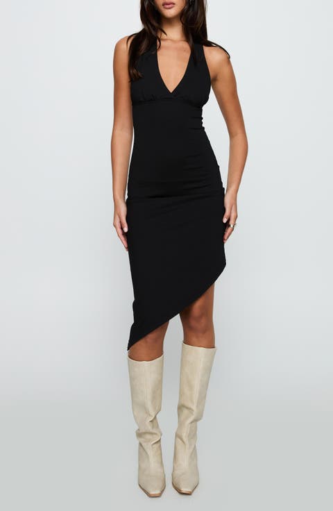 Whimsy Asymmetric Halter Midi Dress