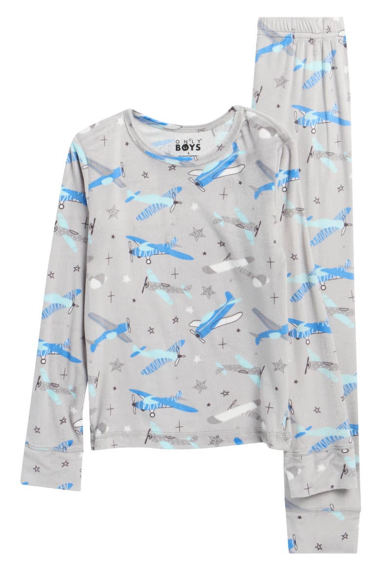 Kids' Luxe Goals 2-Piece Snug Fit Pajamas, Main, color, GREY PLANES