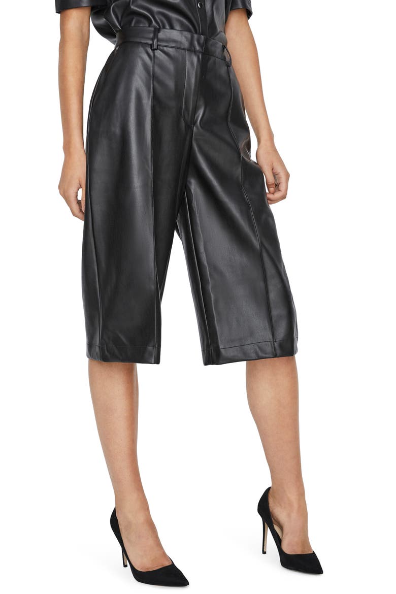 Paulina Faux Leather Bermuda Shorts, Main, color, BLACK