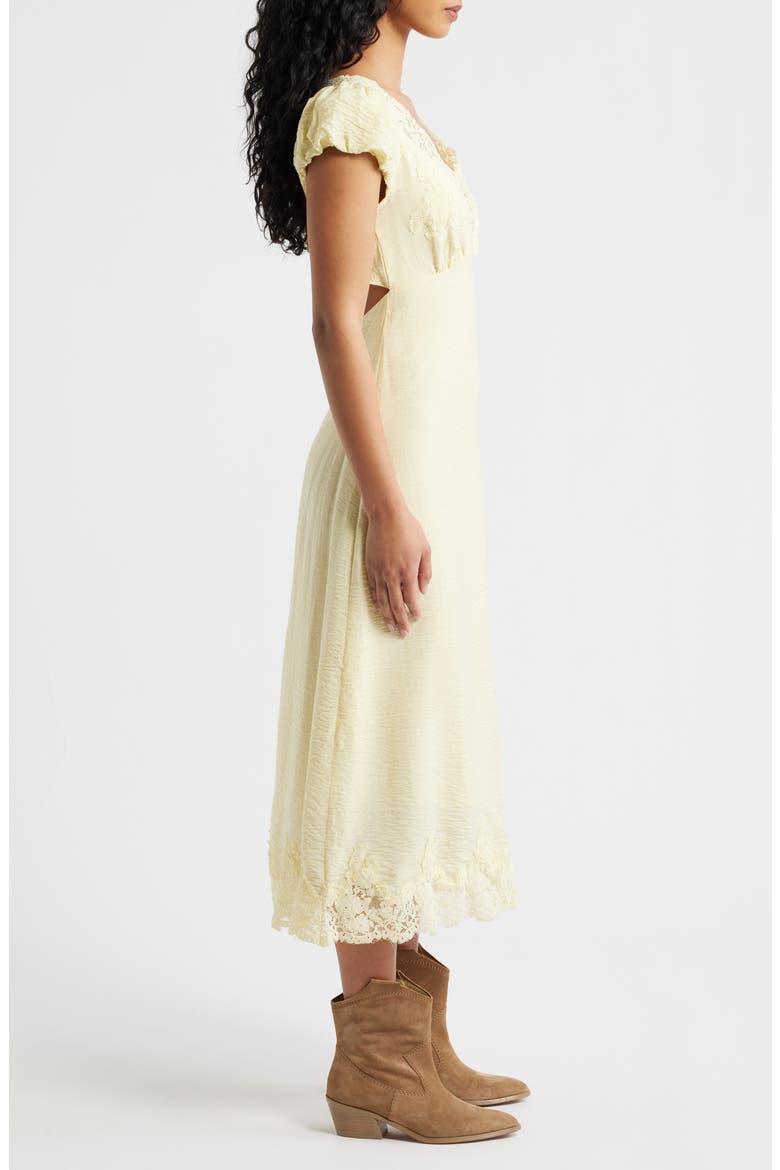 Eyelash Lace Trim Puff Sleeve Maxi Dress, Alternate, color, PASTEL YELLOW
