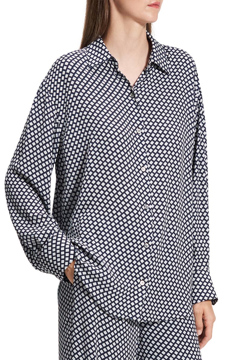 Theory Geo Print Relaxed Button-Up Shirt, Alternate, color, Sapphire Multi