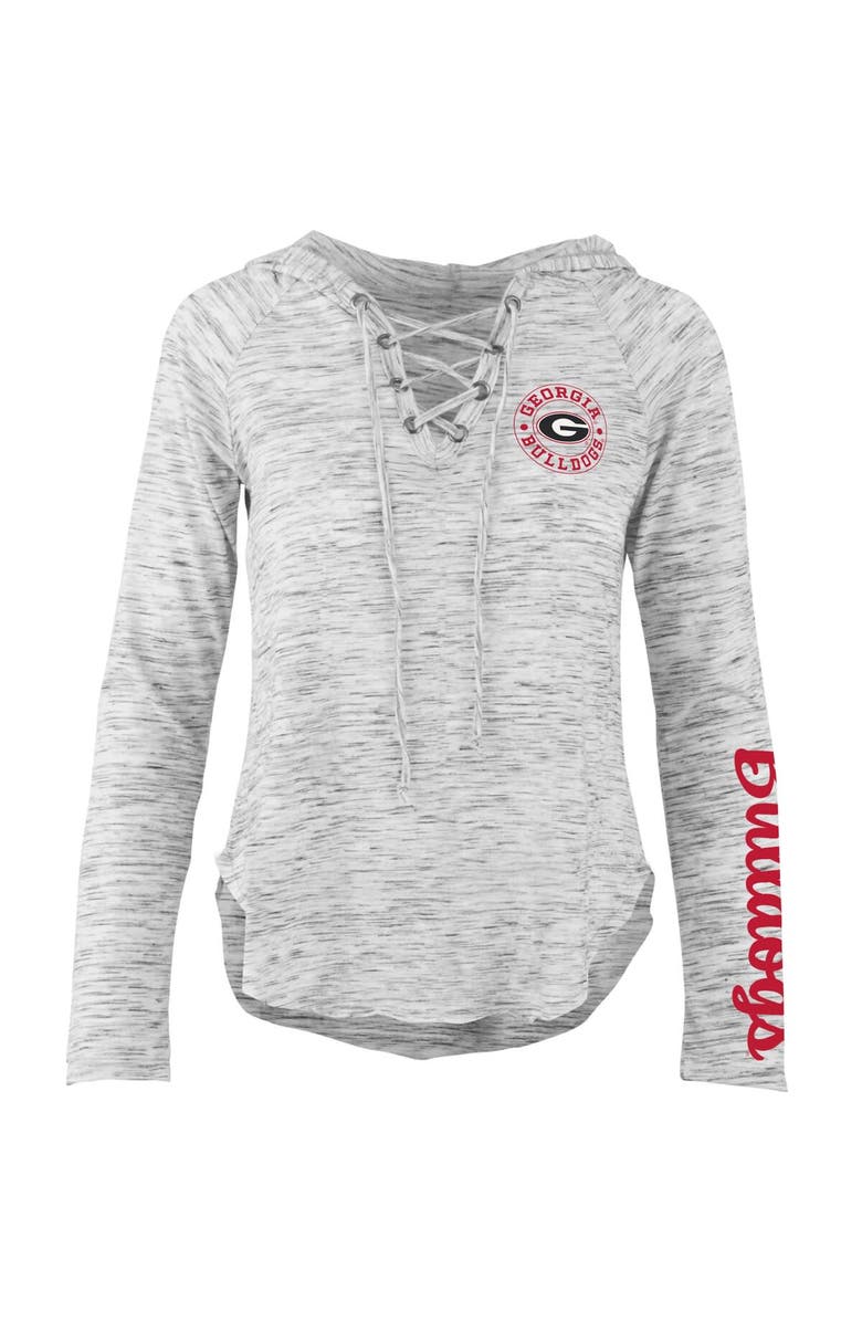 PRESSBOX Women's Pressbox Gray Georgia Bulldogs Space Dye Lace-Up V-Neck Long Sleeve T-Shirt, Alternate, color, 