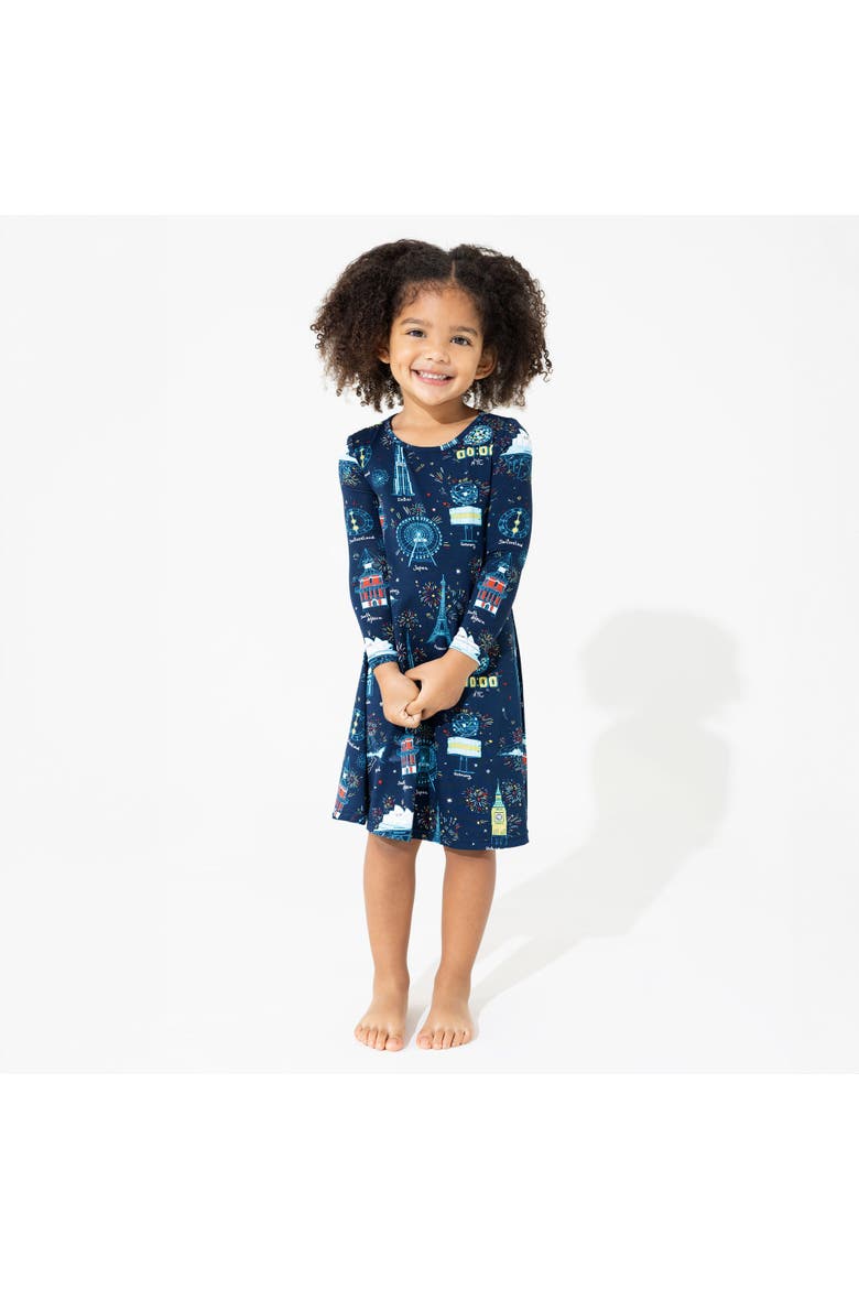 Kids' New Year's Worldwide Countdown Long Sleeve Dress, Alternate, color, Worldwide Countdown