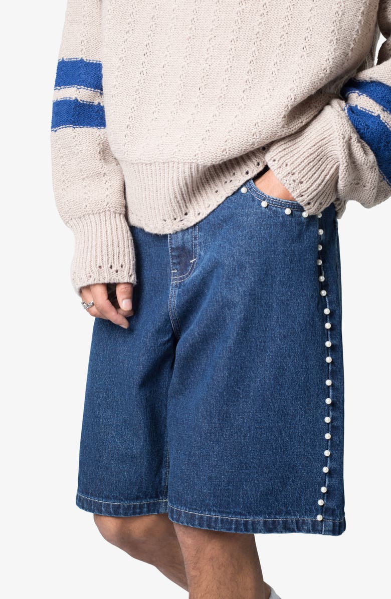 mnml Studded Denim Shorts, Alternate, color,