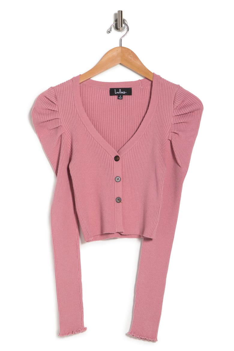 Puff Shoulder Crop Cardigan, Alternate, color, MAUVE PINK