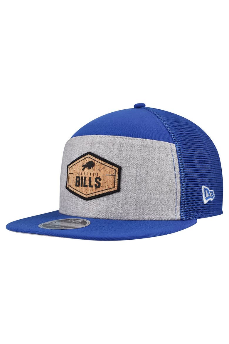Men's New Era  Gray/Royal Buffalo Bills Cork Split Panel 9FIFTY Trucker Snapback Hat, Main, color, Gray