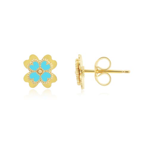 Blue Enamel Four Leaf Clover Stud Earrings