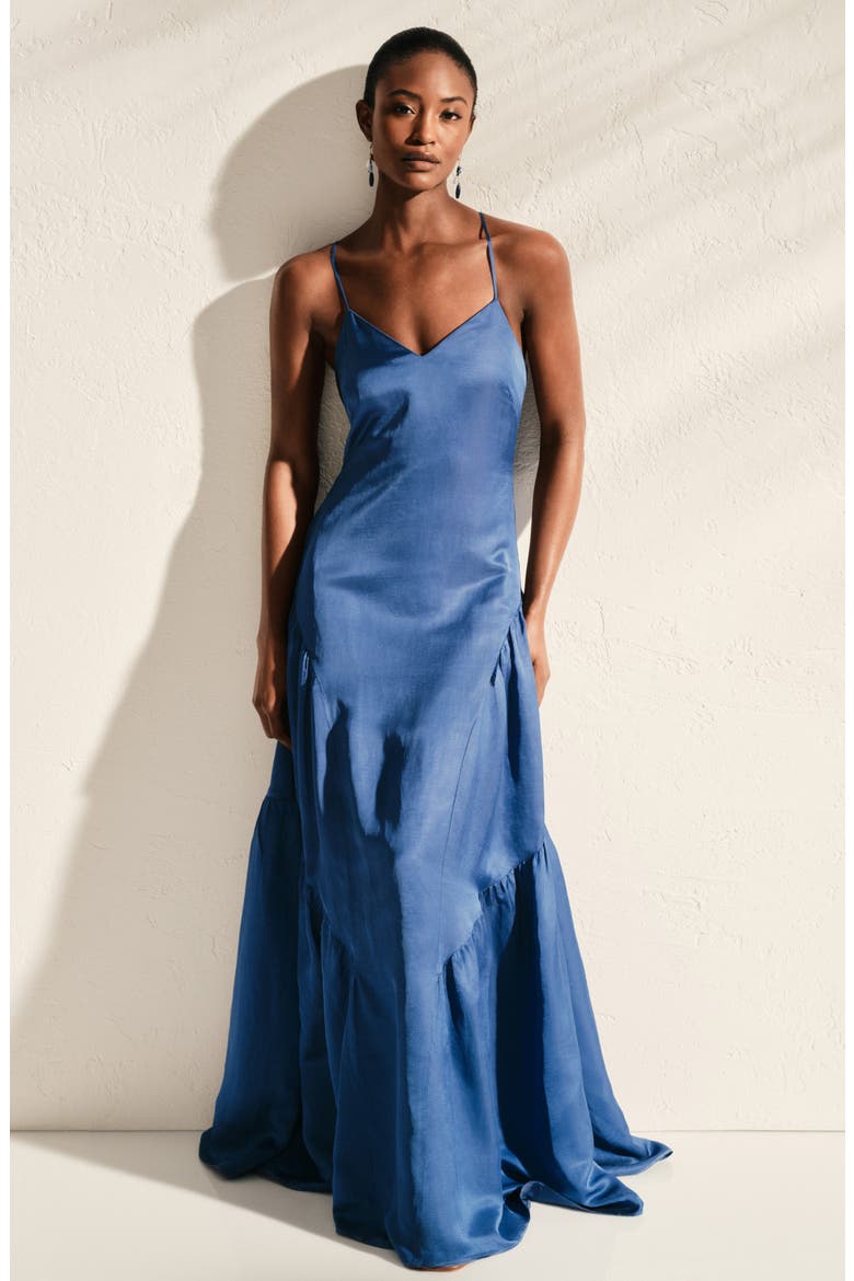 Shantung Tiered Gown, Alternate, color, BLUE LAPIS