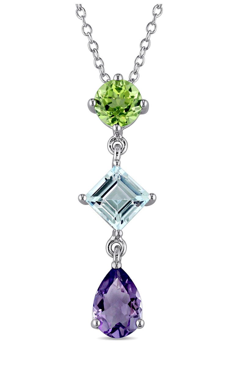 DELMAR Sterling Silver Amethyst Peridot Blue Topaz Drop Pendant Necklace, Main, color, 
