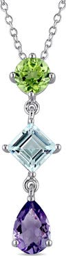 DELMAR Sterling Silver Amethyst Peridot Blue Topaz Drop Pendant Necklace