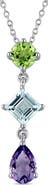 DELMAR Sterling Silver Amethyst Peridot Blue Topaz Drop Pendant Necklace