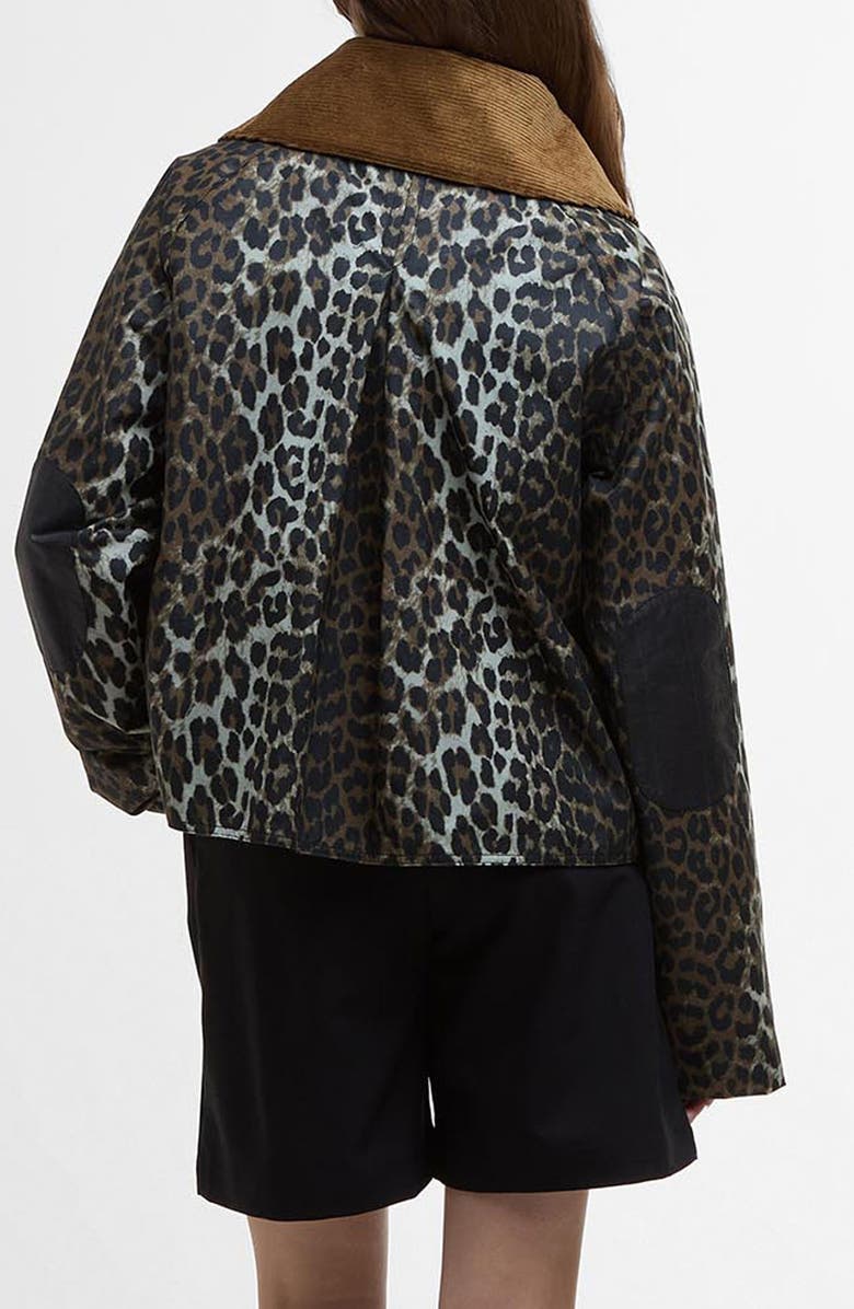 Barbour x Ganni Leopard Print Waxed Cotton Jacket, Alternate, color, 