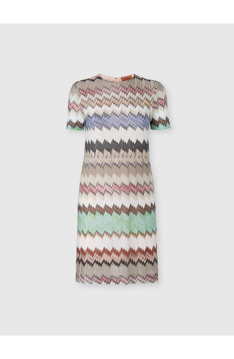 Missoni Mini Dress In Viscose Lamé With Short Sleeves, Main, color, Green& Brown