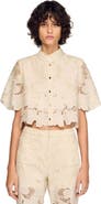 SANDRO Cropped floral guipure shirt