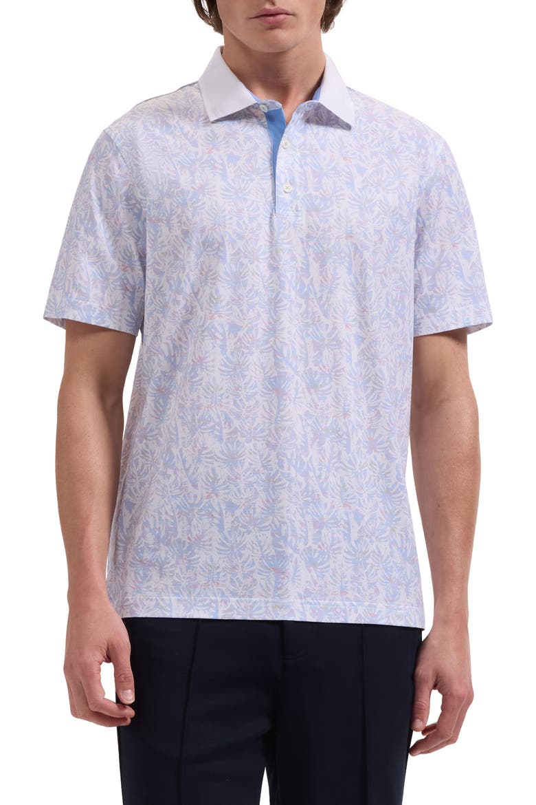 Valerian OoohCotton® Watercolor Tropical Print Polo, Main, color, VISTA BLUE