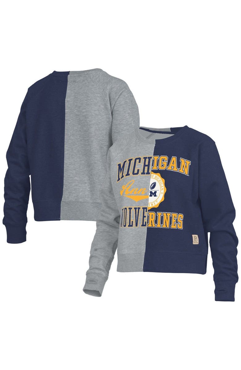 PRESSBOX Women's Pressbox Heather Gray Michigan Wolverines Half and Half Raglan Pullover Sweatshirt, Main, color, 