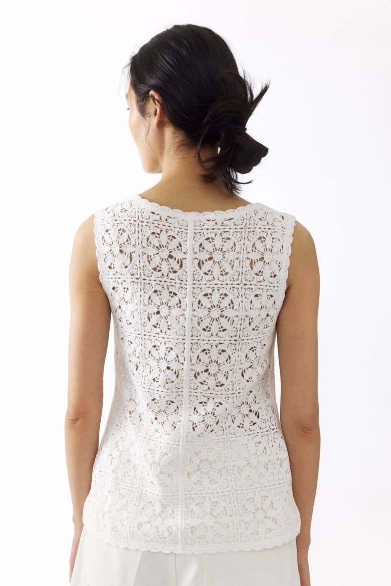 Tie-front Pointelle-knit Top, Alternate, color, Cream