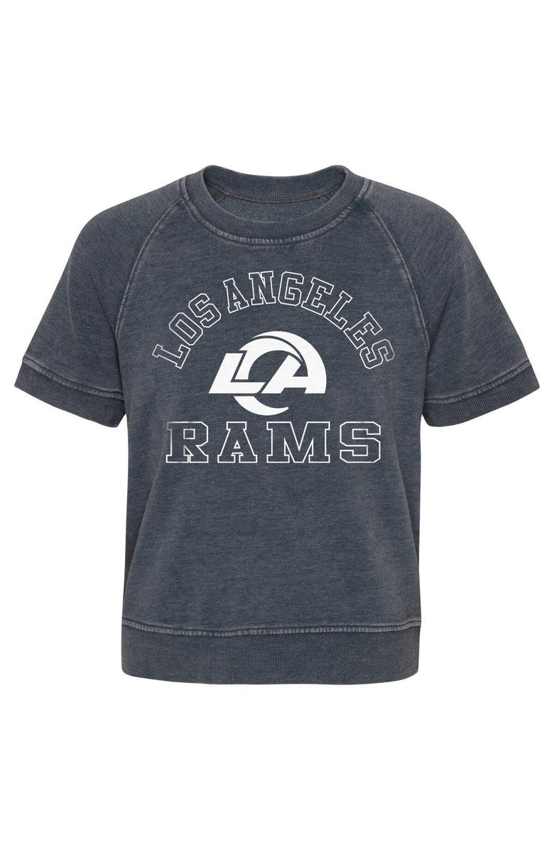 Outerstuff Girls Juniors Heather Charcoal Los Angeles Rams Cheer Squad Raglan T-Shirt, Alternate, color, Heather Charcoal