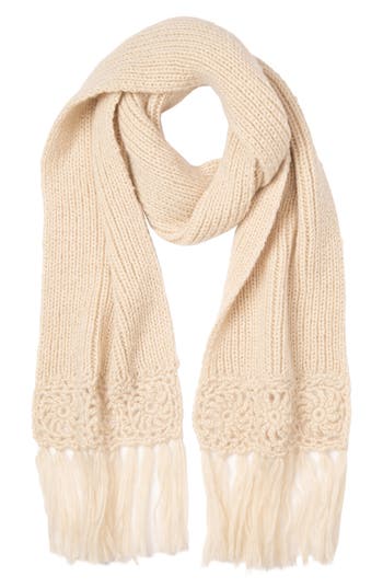 San Diego Hat Fringe Knit Scarf In Neutral