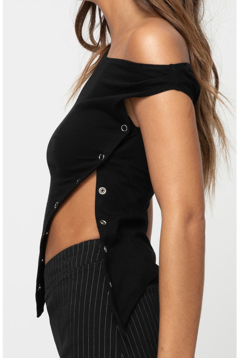 Karre One-Shoulder Side Snap Top, Alternate, color, BLACK
