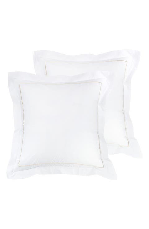 Set of 2 Single Embroidered Line 300 Thread Count 100% Cotton Euro Shams