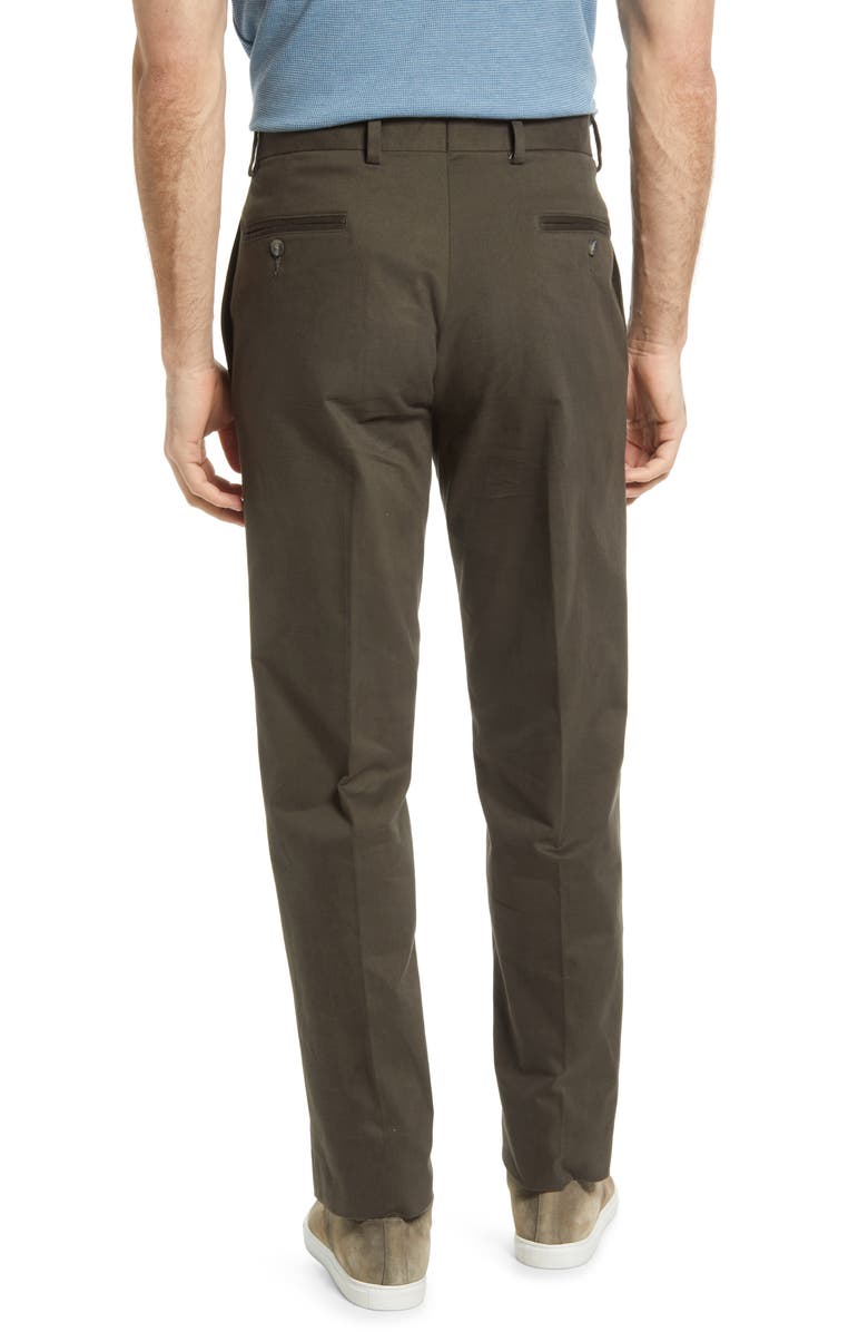 Berle Charleston Khakis Flat Front Stretch Sateen Pants, Alternate, color, Olive