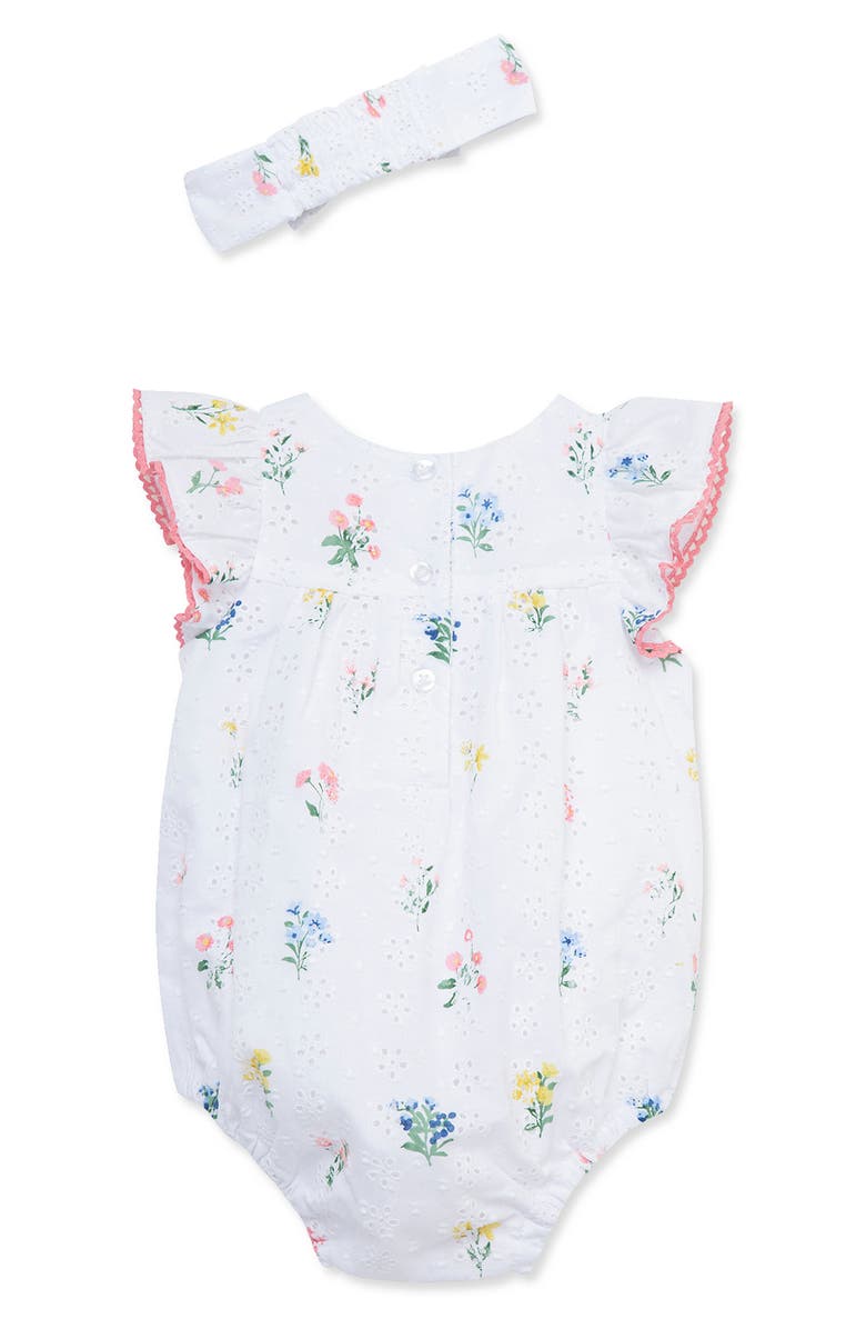 Little Me Eyelet Floral Bubble Romper & Headband Set, Alternate, color,