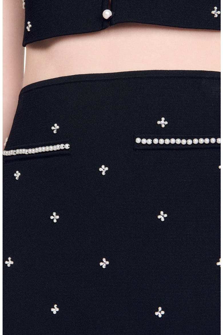 Rhinestone embroidered knit skirt, Alternate, color, Black