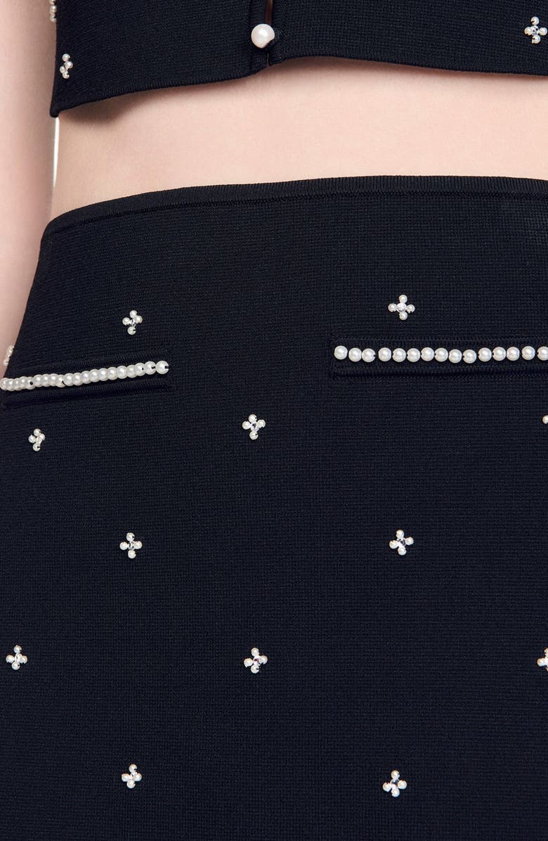 SANDRO Rhinestone embroidered knit skirt, Alternate, color, Black