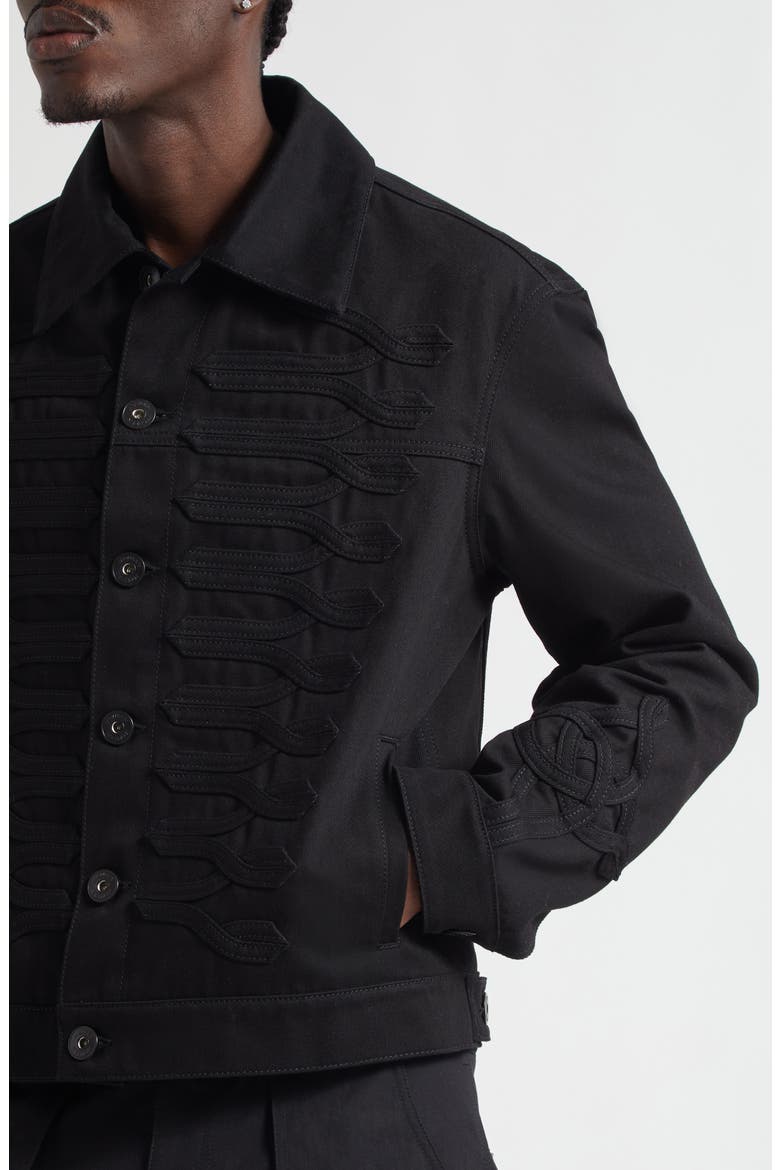 Frogged Cotton Denim Trucker Jacket, Alternate, color, BLACK