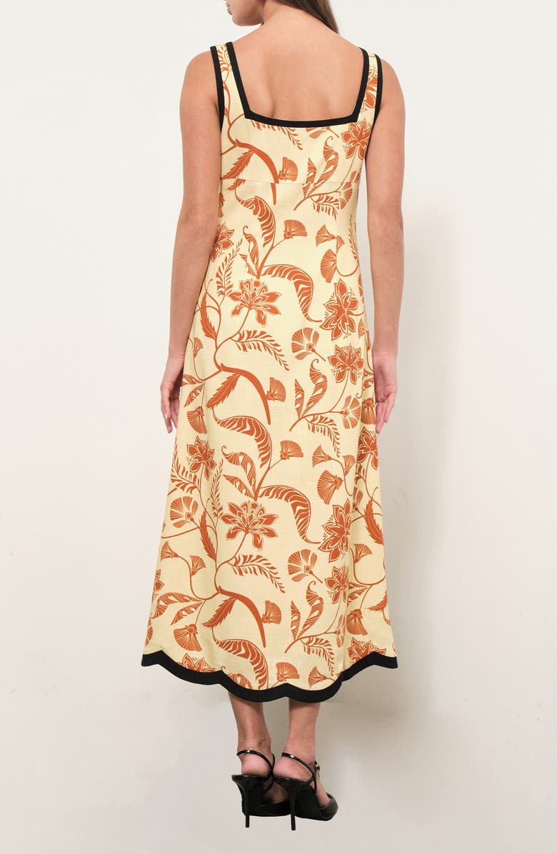 MAUDE CLUB Melanie Palm Print Midi Dress, Alternate, color, Marigold Palm Print
