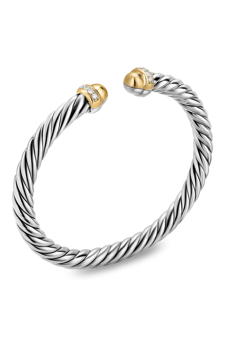 Cable Flex Bracelet in Sterling Silver with 14K Gold Domes & Diamonds, 6mm, Alternate, color, SILVER PAVE