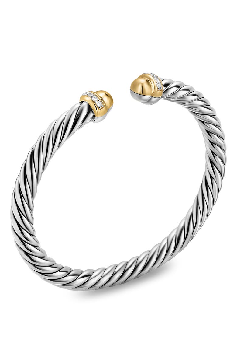 David Yurman Cable Flex Bracelet in Sterling Silver with 14K Gold Domes & Diamonds, 6mm, Alternate, color, Silver Pave