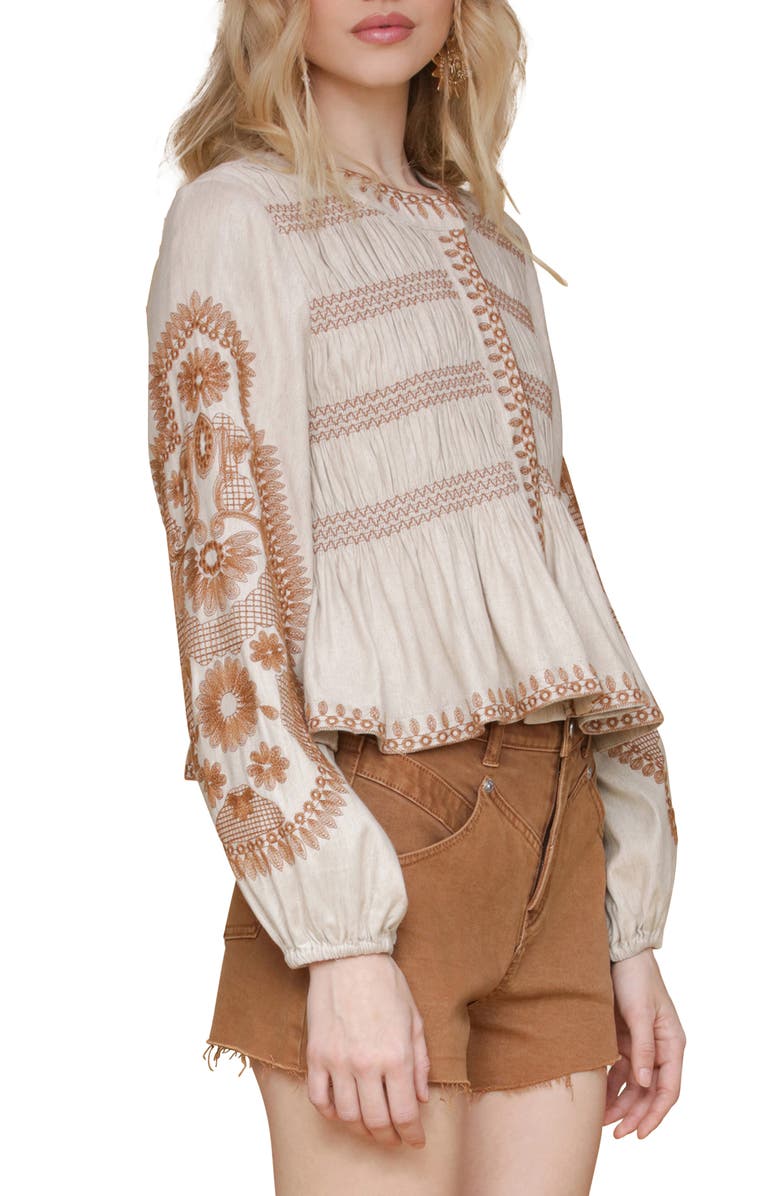 Avec Les Filles Embroidered Peplum Top, Alternate, color, Ecru-Terracota
