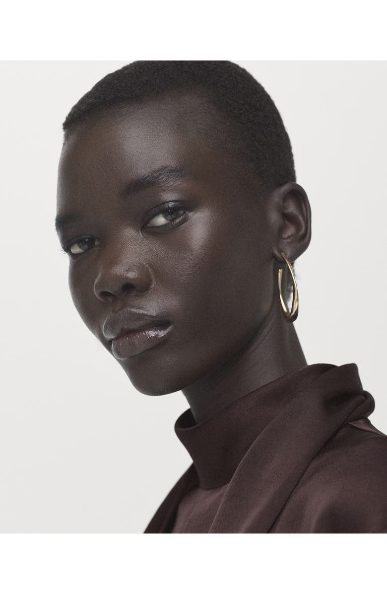 MANGO Foulard Long Sleeve Satin Dress, Alternate, color, Brown