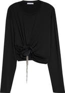 Area Crystal Flower Draped Long Sleeve Crop Top