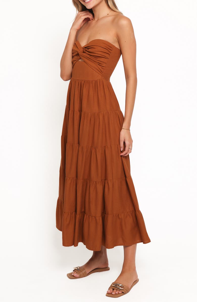 Petal & Pup Sitara Tiered Strapless Maxi Dress, Alternate, color, Brown