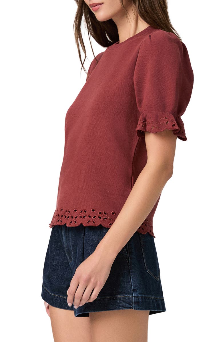 PAIGE Ciabatta Eyelet Detail Cotton Knit Top, Alternate, color, Burnt Sienna