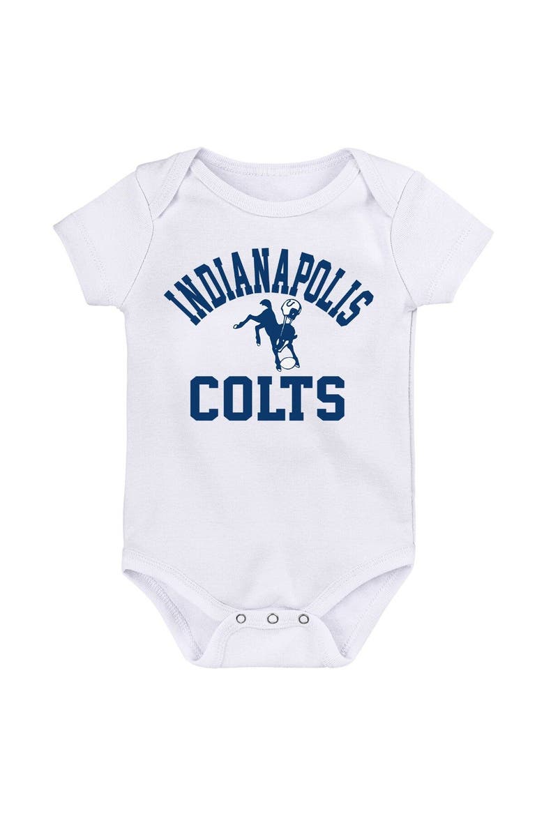 Newborn & Infant Royal/White/Heather Gray Indianapolis Colts Three-Pack Eat, Sleep & Drool Retro Bodysuit Set, Alternate, color, Royal