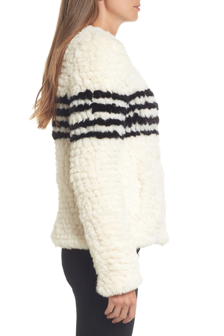 Faux Fur Jacket, Alternate, color, IVORY W BLACK STRIPES