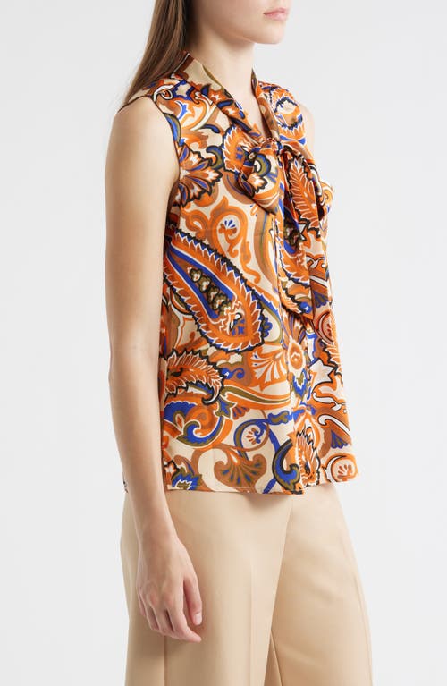 Tahari Asl Print Tie Neck Sleeveless Top In Multi
