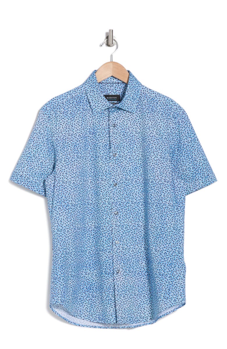 Bugatchi Milo OoohCotton<sup>®</sup> Origami Print Short Sleeve Button-Up Shirt, Alternate, color, 