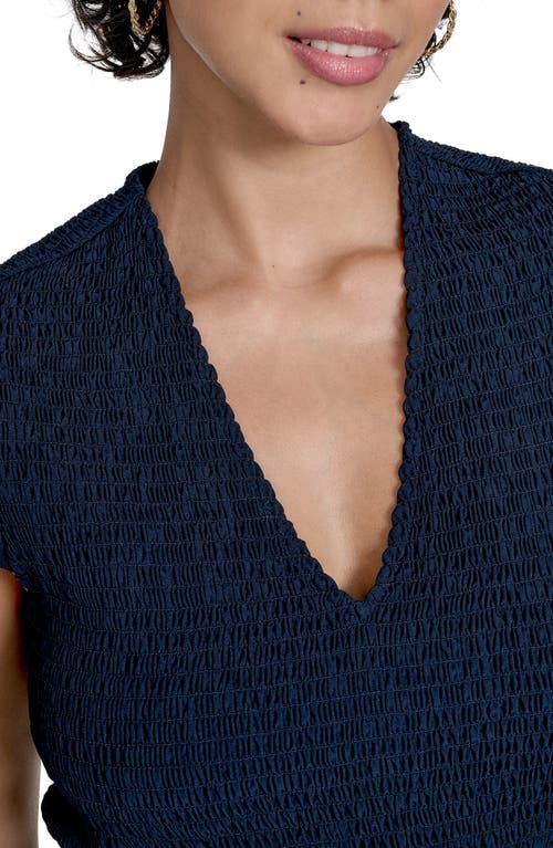 Calvin Klein Smocked Wide Leg Jumpsuit In Blue