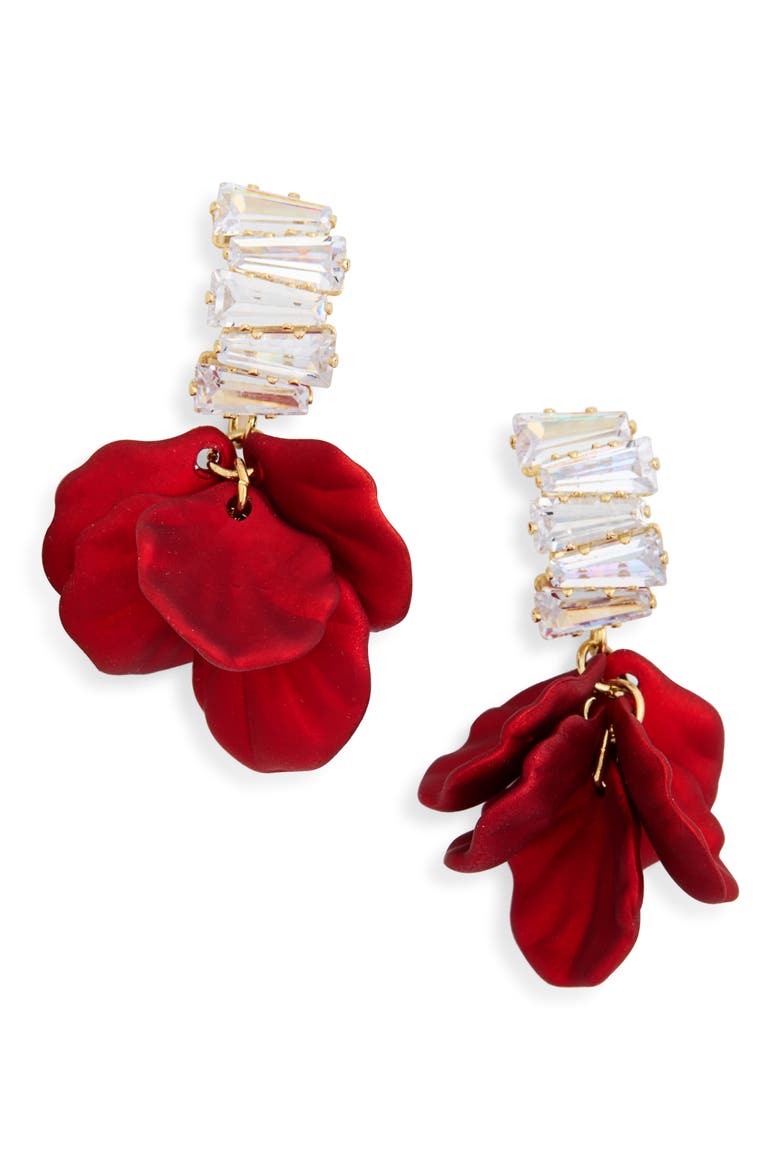 Carla Cubic Zirconia Rose Petal Drop Earrings, Main, color, RED